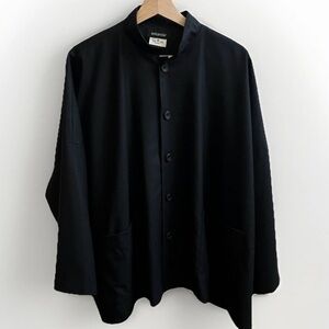 Eskandar Black Wool Cashmere Oversized Collarless Jacket